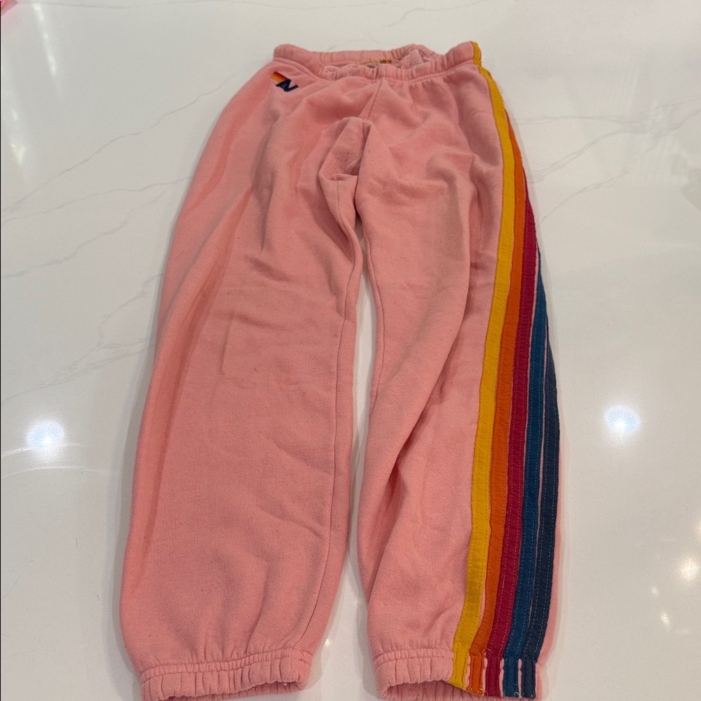 Aviator Nation Pink Sweatpants with Rainbow Stripe